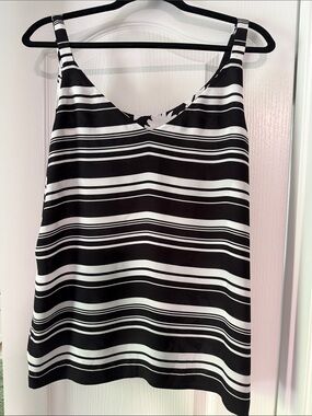 White House Black Market Black and White Striped V-Neck Camisole